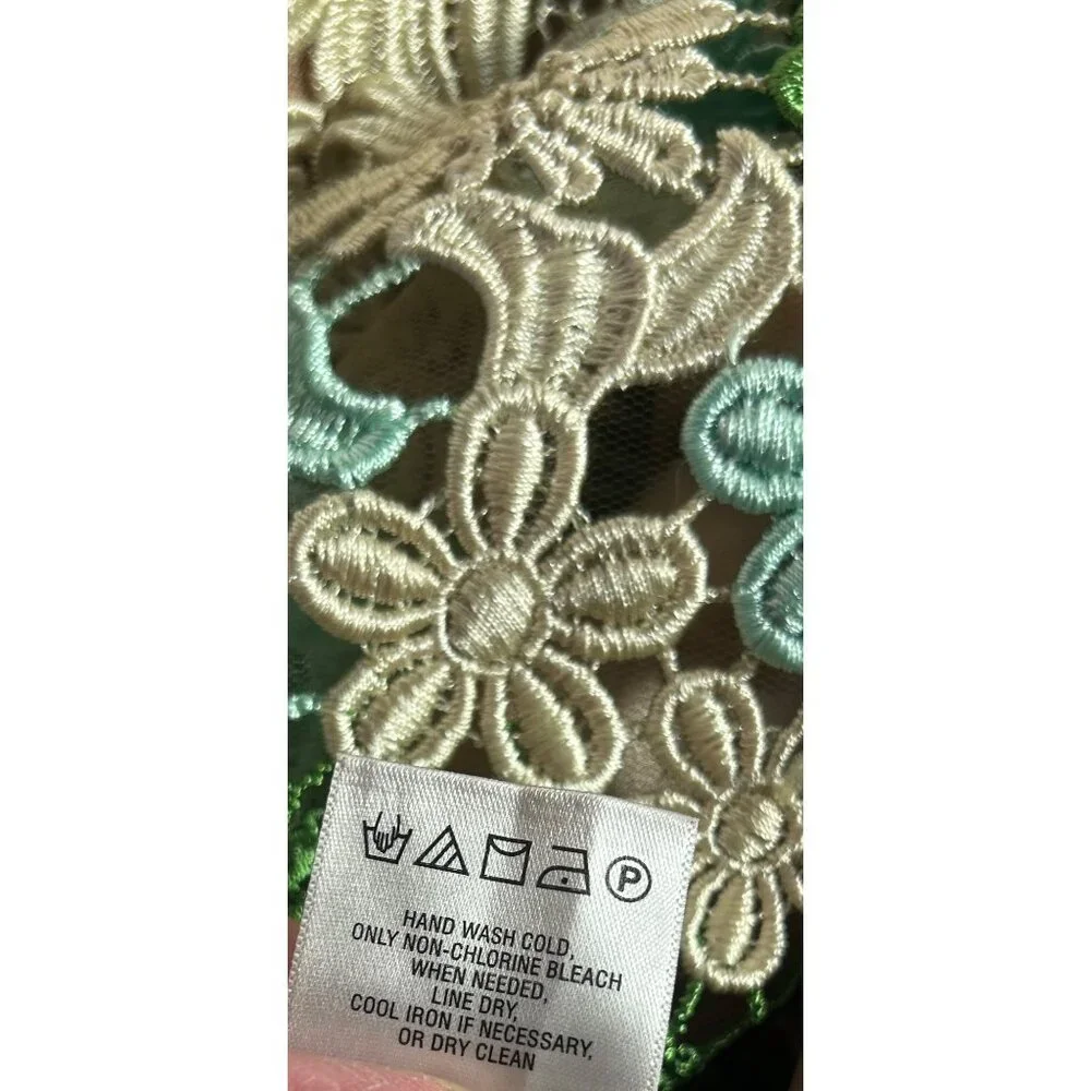 Anthropologie Sz 2 Dress Emerald Green Applique Floral Sleeveless Midi Dress - Picture 8 of 10